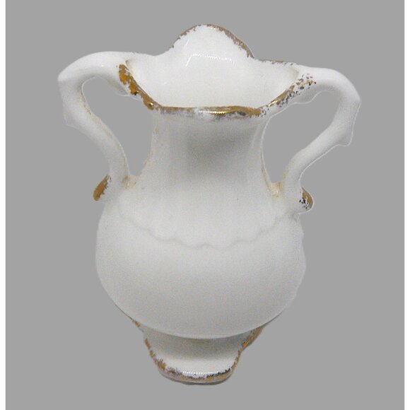 Vintage Fine Porcelain Floral Pitcher Vase With Gold Trim & Dual Handles - Picture 4 of 5